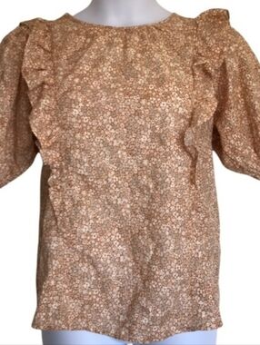 Universal Thread Beige Floral Print Ruffle Puff Sleeve Blouse, Button, XS, NWT